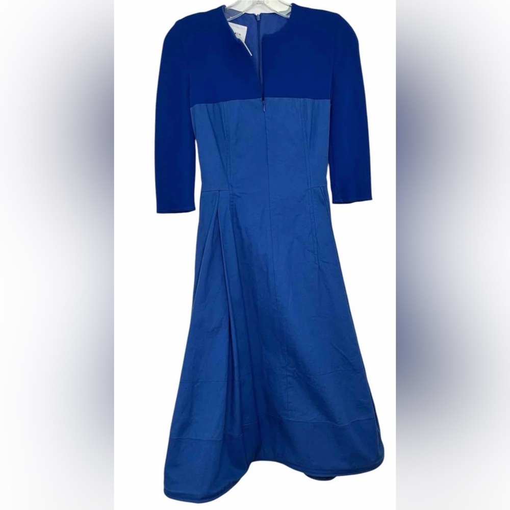 Akris Punto Baumwolle-Cotton Blue Dress w/ Zip Front A-Line Pleats Sz10Authentic